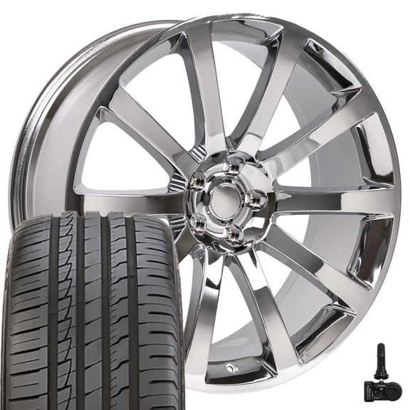 Set(4) OE Wheels CL02 20x9 Chrome Rims, 245/45r20 A/S Tires & TPMS 5x115
