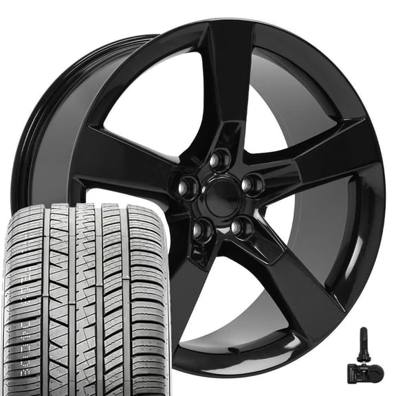 OE Wheels CV11 20 Inch Rims and Tires Fit Camaro SS Style 5x120 20x9 Gloss Black - Hollander 5443 - Atrezzo SVA2 275/40r20 (Set of 4)