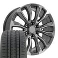 thumbnail image 1 of OE Wheels CV30 22 Inch Rims and Tires Fit Yukon Denali Style 6x139.7 22x9 Gloss Gunmetal Machined - Hollander 14025 - Dueler H/L Alenza 285/45-22 (Set of 4), 1 of 5