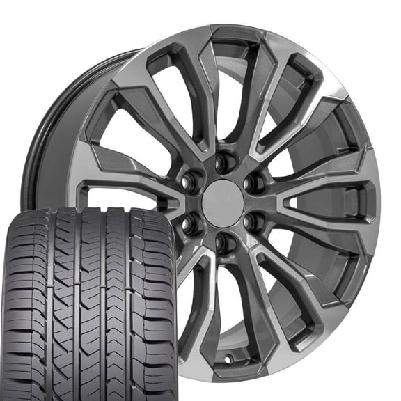 OE Wheels CV30 22 Inch Rims and Tires Fit Yukon Denali Style 6x139.7 22x9 Gloss Gunmetal Machined - Hollander 14025 - Eagle Sport AS 285/45-22 (Set of 4)
