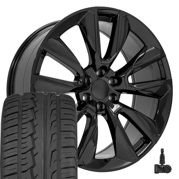 OE Wheels CV32 24 Inch Rims and Tires Fit Silverado 1500 Style 6x139.7 24x10 Gloss Black - Hollander 5916 - iMove Gen2 AS 305/35-24 (Set of 4)
