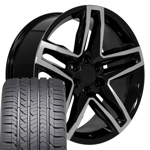 OE Wheels CV34 22 Inch Rims and Tires Fit Silverado 1500 Trail Boss Style 6x139.7 22x9 Gloss Black Machined - Hollander 5911 - Eagle Sport 285/45-22 (Set of 4)