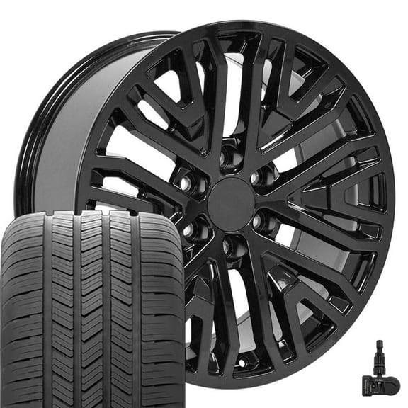 OE Wheels CV37 20 Inch Rims and Tires Fit Sierra 1500 Style 6x139.7 20x9 Gloss Black - Hollander 5906 - Eagle LS-2 275/55-20 (Set of 4)