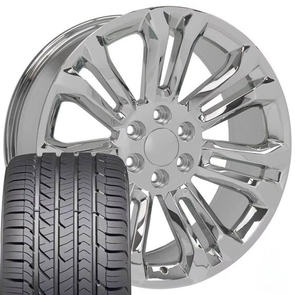 OE Wheels CV43 22 Inch Rims and Tires Fit Silverado 1500 Style 6x139.7 22x9 Chrome - Hollander 5666 - Eagle Sport 285/45-22 (Set of 4)