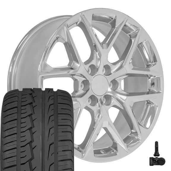 OE Wheels CV62 22 Inch Rims, Tires & TPMS Fit Silverado 1500 Style 6x139.7 22x9 Chrome - Hollander 14078 - Ironman iMove GEN 2 SUV 285/45-22 (Set of 4)