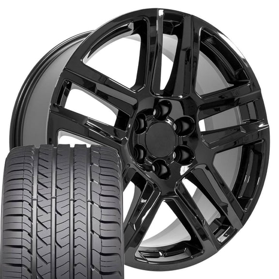 OE Wheels CV63 22 Inch Rims and Tires Fit Silverado 1500 Z71 Style 6x139.7 22x9 Gloss Black - Hollander 5913 - Eagle Sport 285/45r22 (Set of 4)