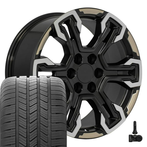 OE Wheels CV65 20 Inch Rims and Tires Fit Silverado 1500 ZR2 Style 6x139.7 20x9 Satin Black Machined Face - Two Tone - Hollander 14089 - Eagle LS2 275/55-20 (Set of 4)
