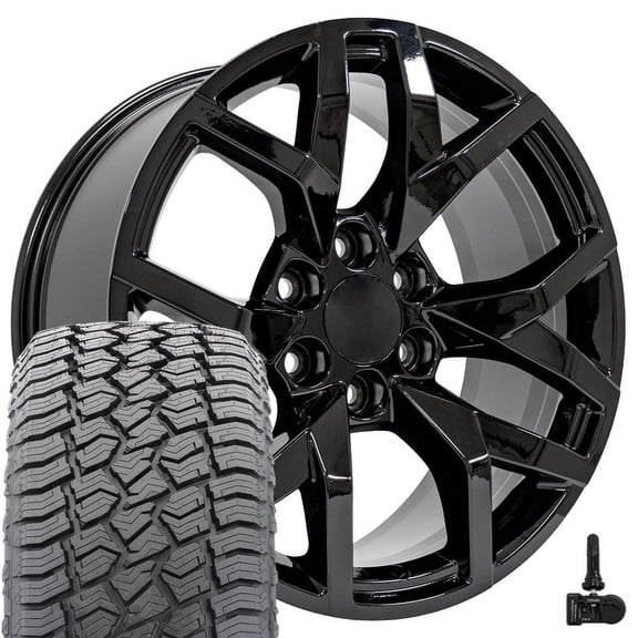 OE Wheels CV66 20 Inch Rims, Tires & TPMS Fit Suburban 1500 Z71 Style 6x139.7 20x9 Gloss Black - Hollander 14076 - Sailun TerraMax AT2 275/55r20 (Set of 4)