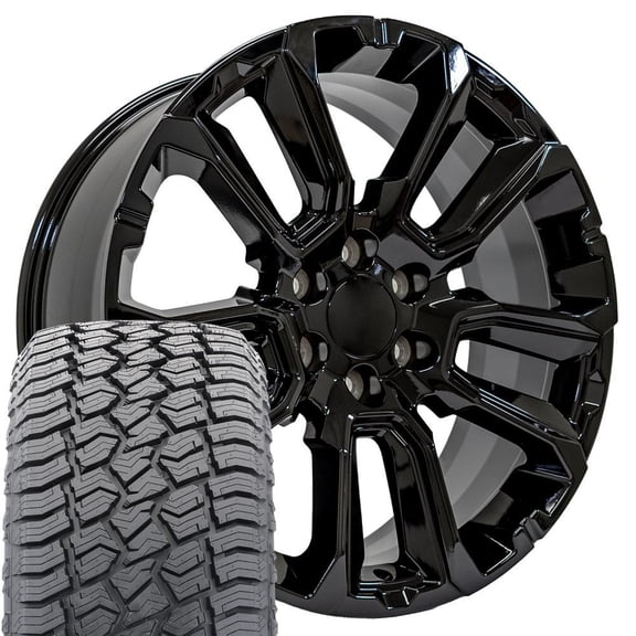 OE Wheels CV68 22 Inch Rims and Tires Fit Suburban 1500 High Country Style 6x139.7 22x9 Gloss Black - Hollander 14088 - TerraMax AT2 285/45r22 (Set of 4)
