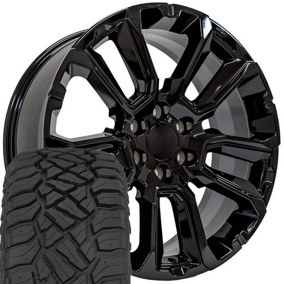 OE Wheels CV68 22 Inch Rims and Tires Fit Suburban 1500 High Country Style 6x139.7 22x9 Gloss Black - Hollander 14088 - TerraMax RT 285/45-22 (Set of 4)