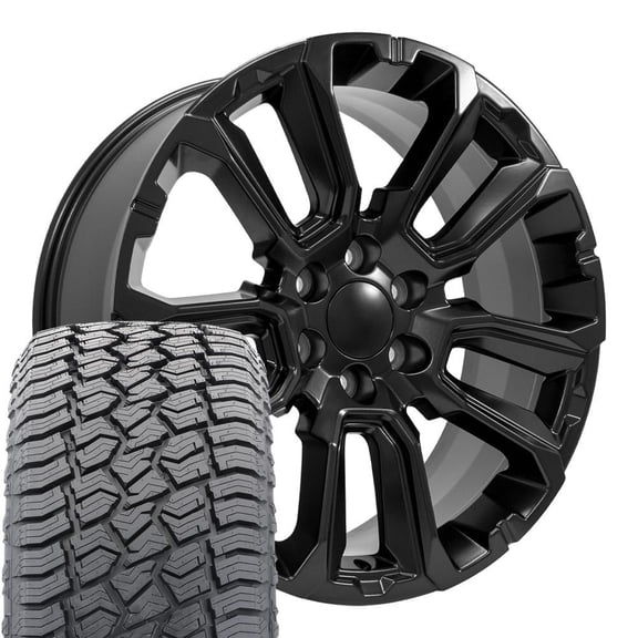 OE Wheels CV68 22 Inch Rims and Tires Fit Suburban 1500 High Country Style 6x139.7 22x9 Satin Black - Hollander 14088 - TerraMax AT2 285/45r22 (Set of 4)
