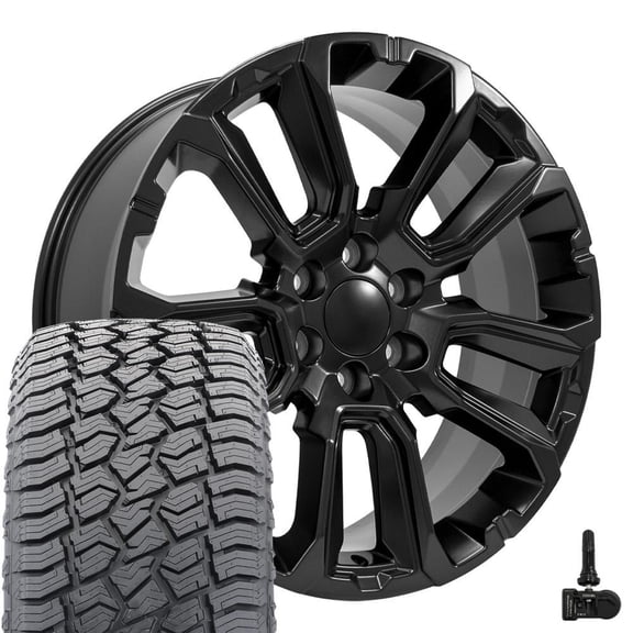 OE Wheels CV68 22 Inch Rims and Tires Fit Suburban 1500 High Country Style 6x139.7 22x9 Satin Black - Hollander 14088 - TerraMax AT2 285/45r22 (Set of 4)