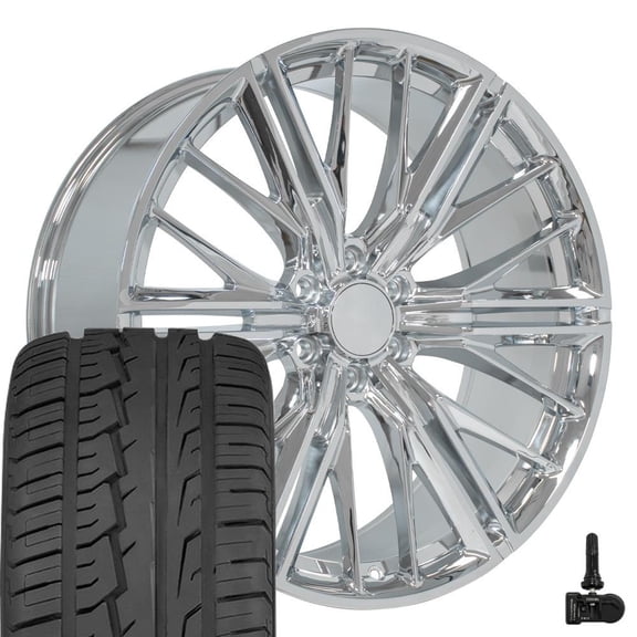 OE Wheels CV72 24 Inch Rims, Tires & TPMS Fit GM Truck ZL1 Style 6x139.7 24x10 Chrome - Ironman iMove GEN 2 295/35-24 (Set of 4)