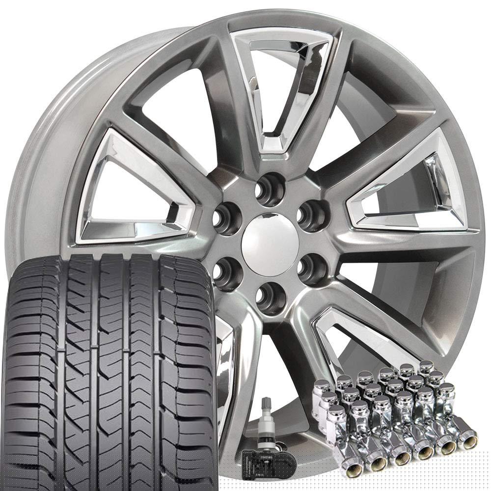 22x9 Wheels Fit Yukon Tahoe Chevy 5696B Hyper w/Chrome Goodyear TPMS Lug B1W