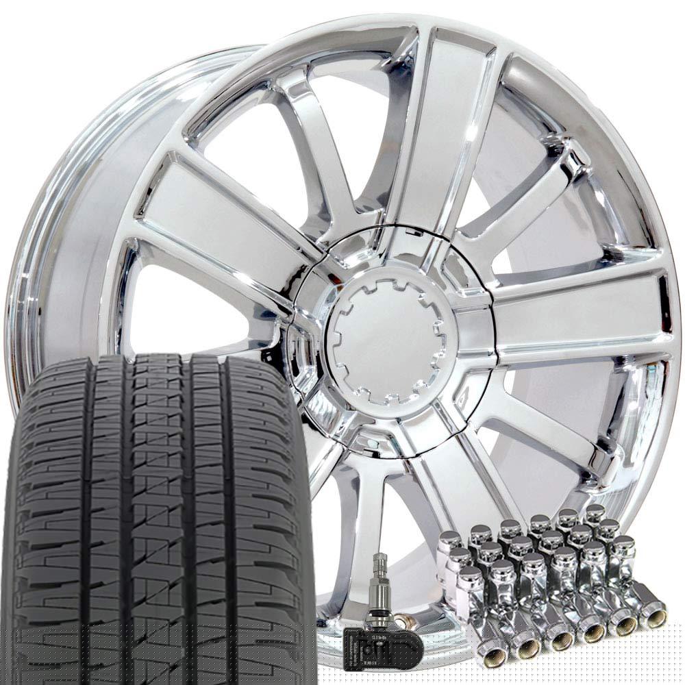 20 in Chrome 5653 Rims, Bridgestone's, TPMS & Lugs Fit Silverado Tahoe Suburban