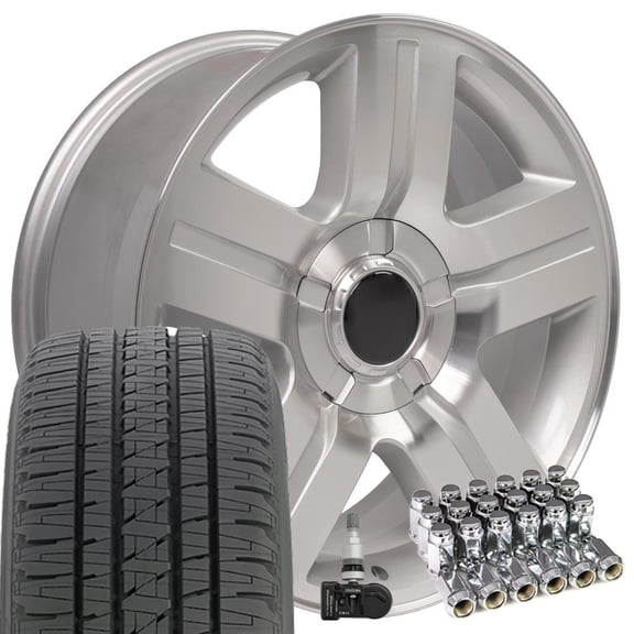 20x8.5 Wheels Fit Silverado Sierra 5291 Texas Mach'd Bridgestone TPMS Lug B1W