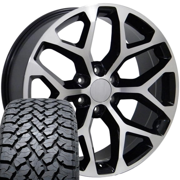 OE Wheels CV98 20 Inch Rims and Tires Fit Silverado 1500 Snowflake Style 6x139.7 20x9 Gloss Black Machined - Hollander 5668 - TS-37 AT 275/55-20 (Set of 4)