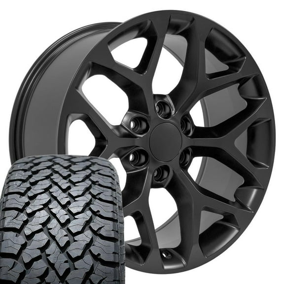 OE Wheels CV98 20 Inch Rims and Tires Fit Silverado 1500 Snowflake Style 6x139.7 20x9 Satin Black - Hollander 5668 - TS-37 AT 275/55-20 (Set of 4)