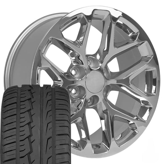 OE Wheels CV98B 20 Inch Rims and Tires Fit Silverado 1500 Snowflake Style 6x139.7 20x9 Chrome - Hollander 5668 - iMove GEN 2 SUV 275/55-20 (Set of 4)