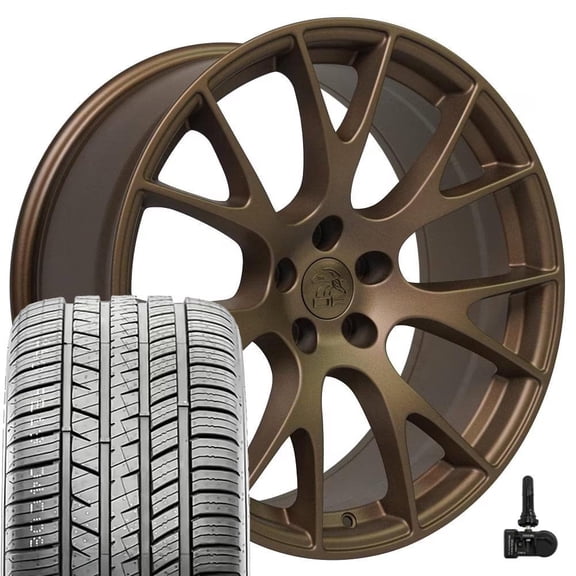 OE Wheels DG15 20 Inch Rims, Tires & TPMS Fit Hellcat Style 5x115 20x9 / 20x10 Satin Bronze - Hollander 2528 - Atrezzo SVA2 245/45ZR20 & 275/40ZR20 (Set of 4)