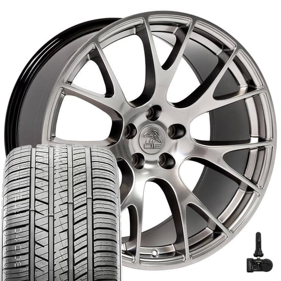 OE Wheels DG15 20 Inch Rims, Tires & TPMS Fit Hellcat Style 5x115 20x9 Gloss Hyper Black - Hollander 2528 - Sailun Atrezzo SVA2 275/40ZR20 (Set of 4)