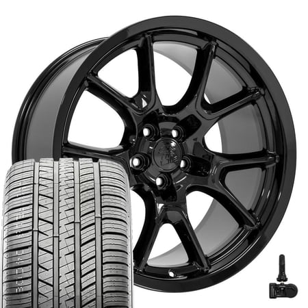 Set(4) OE Wheels DG21 20x10 Gloss Black Rims, 275/40r20 UHP Tires & TPMS 5x115