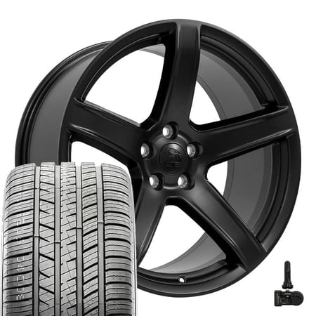OE Wheels DG22 20 Inch Rims, Tires & TPMS Fit Charger/Challenger SRT Hellcat Style 5x115 20x9.5 / 20x10.5 Satin Black - Hollander 2640 - Sailun Atrezzo SVA2 275/40R20 (Set of 4)
