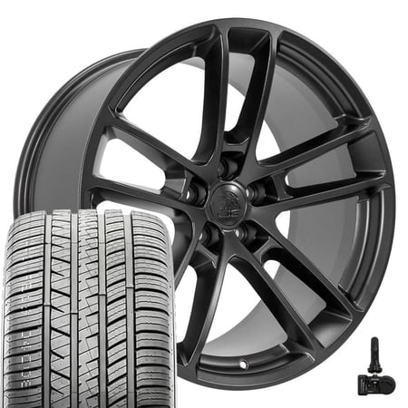 Set(4) OE Wheels DG23 20x10 Satin Black Rims, 275/40r20 UHP Tires & TPMS 5x115