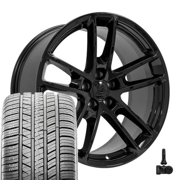 OE Wheels DG23 20 Inch Rims & Tires Fit Charger/Challenger SRT Hellcat Style 5x115 20x9 Gloss Black - Hollander 2718 - Sailun Atrezzo SVA2 245/45r20 (Set of 4)