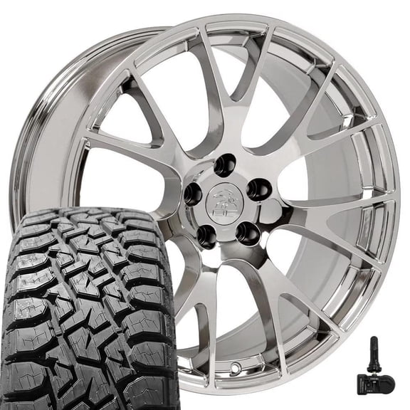 OE Wheels DG69 22 Inch Rims and Tires Fit Ram Hellcat Style 5x139.7 22x10 Chrome - TS-57 RT 33x12.50/22 (Set of 4)