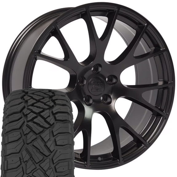 OE Wheels DG69 22 Inch Rims and Tires Fit Ram Hellcat Style 5x139.7 22x10 Satin Black - TerraMax RT 33x12.50/22 (Set of 4)