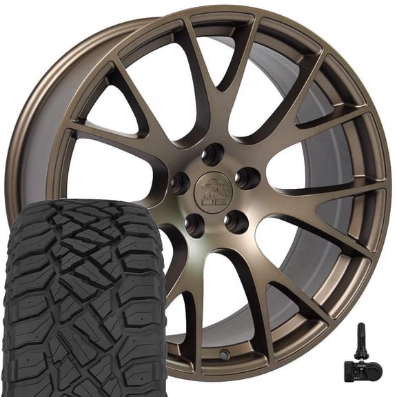 OE Wheels DG69 22 Inch Rims and Tires Fit Ram Hellcat Style 5x139.7 22x10 Satin Bronze - TerraMax RT 285/45-22 (Set of 4)