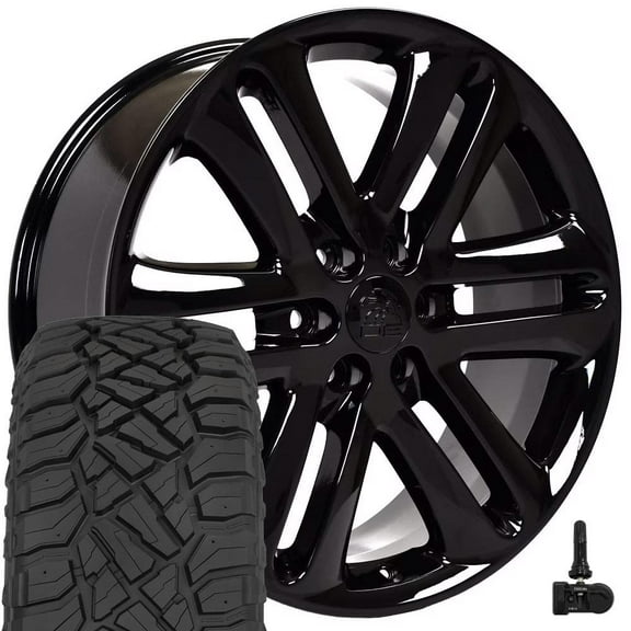 OE Wheels FR76 22 Inch Rims and Tires Fit F-150 Style 6x135 22x9 Gloss Black - Hollander 3918 - TerraMax RT 285/45-22 (Set of 4)