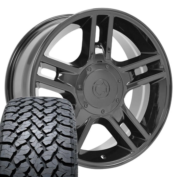 OE Wheels FR81 20 Inch Rims and Tires Fit F-150 Harley Style 5x135 20x9 Gloss Black - Hollander 3410 - TS-37 AT 275/55-20 (Set of 4)