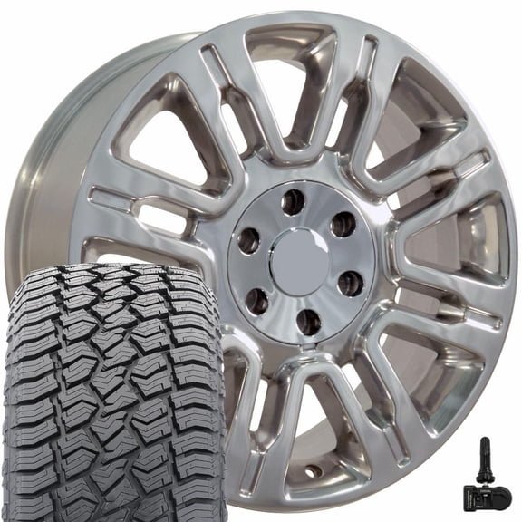 OE Wheels FR98 20 Inch Rims, Tires & TPMS Fit Expedition Style 6x135 20x8.5 Polished - Hollander 3788 - Sailun TerraMax AT2 275/55r20 (Set of 4)