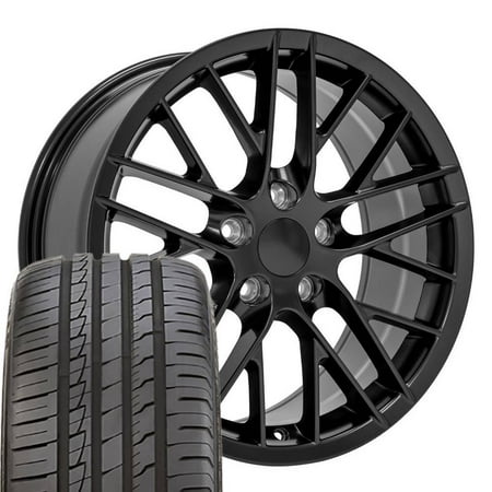 OE Wheels CV08 18 Inch Rims and Tires Fit Corvette C6 ZR1 Style 5x120.65 18x8.5 Satin Black - Hollander 5402 - iMove Gen 2 AS 245/40-18 (Set of 4)