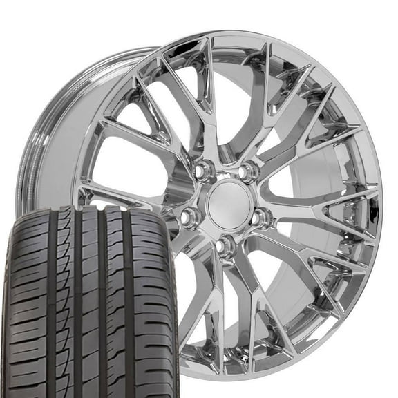 OE Wheels CV22 18 Inch Rims and Tires Fit Corvette C7 Z06 Style 5x120.65 18x8.5 Chrome - Hollander 5734 - iMove Gen 2 AS 245/40-18 (Set of 4)