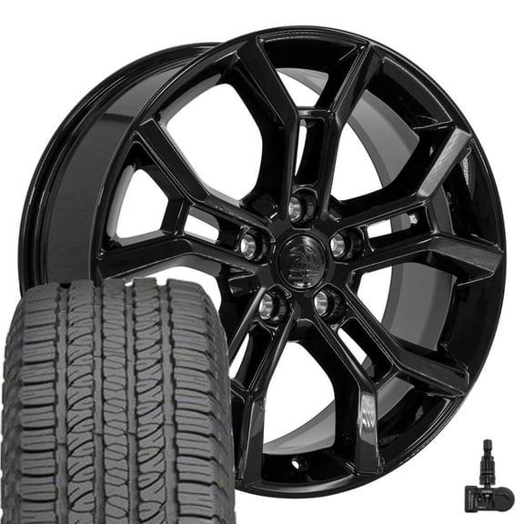 OE Wheels JP29 20 Inch Rims and Tires Fit Grand Cherokee Style 5x127 20x8.5 Gloss Black - Hollander 95505 - Fortera HL 265/50-20 (Set of 4)