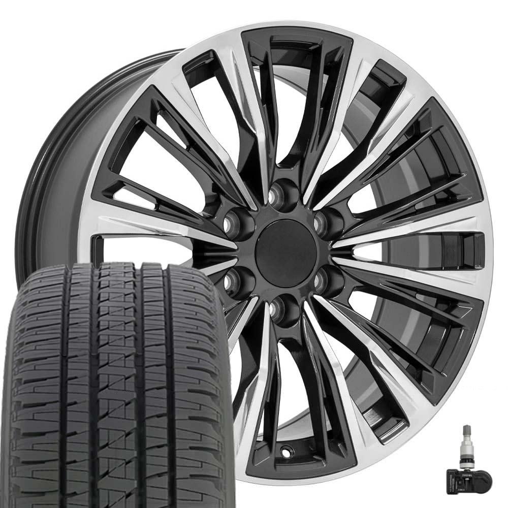 OE Wheels CA93 20 Inch Rims and Tires Fit Escalade-V Series Style 6x139.7 20x9 Gloss Gunmetal with Polished Face - Hollander 4869 - Dueler H/L Alenza 275/55-20 (Set of 4)