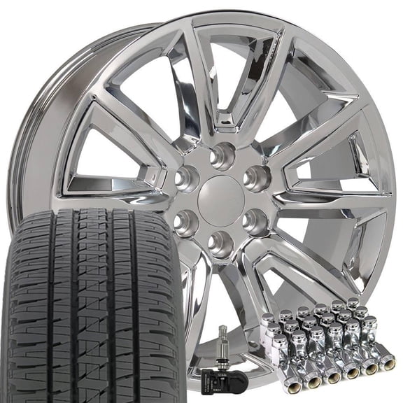 20x8.5 Wheels Fit Yukon Tahoe Chevy 5696 Chrome Bridgestone TPMS Lug B1W
