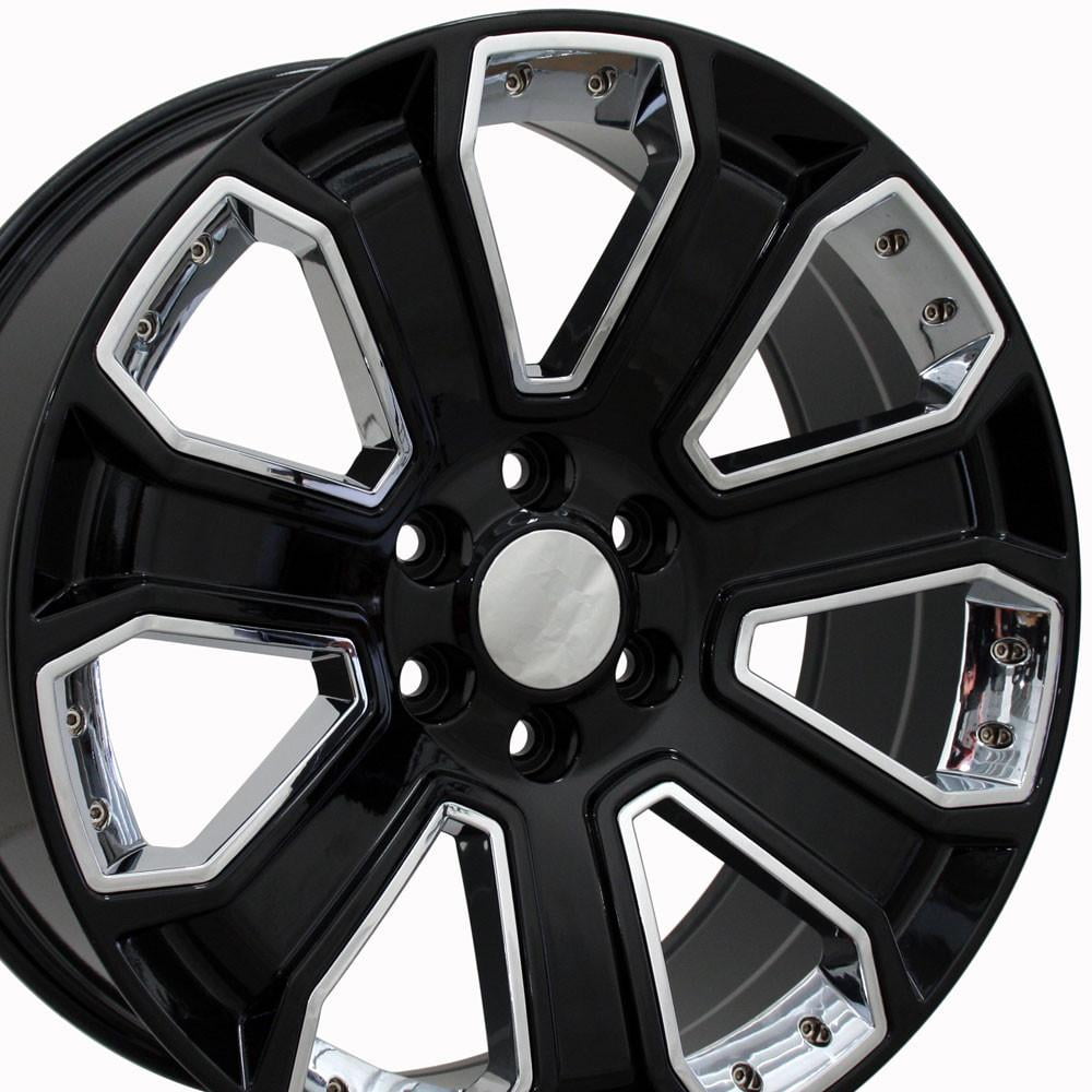 22in Blade Rim 22x9 Black & Chrome 5660 Rims SET of 4 Fits Chevy Tahoe Silverado ...