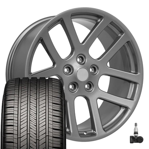 Set(4) OE Wheels DG51 22x10 Gunmetal Rims, Goodyear Touring Tires TPMS 5x139.7