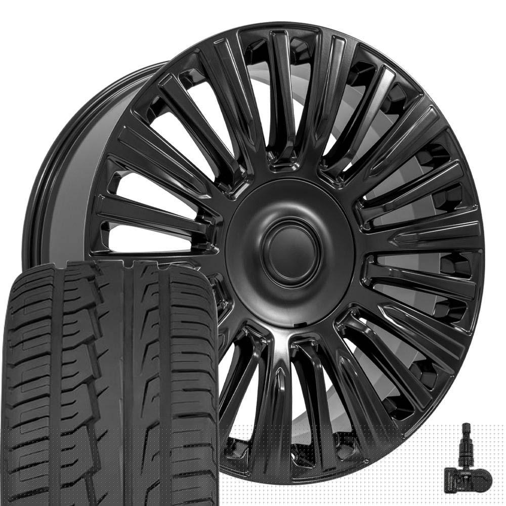 thumbnail image 1 of OE Wheels CA92 22 Inch Rims and Tires Fit Escalade Premium Luxury Platimum Style 6x139.7 22x9 Satin Black - Hollander 4876 - iMove Gen 2 SUV 285/45-22 (Set of 4), 1 of 5