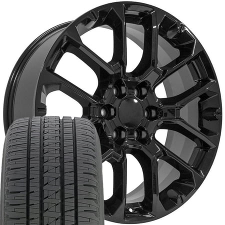 22 inch Black SRV Rims Bridgestone Tires Set Fit Tahoe Suburban Silverado