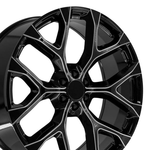 OE Wheels CV98 26 Inch Rims Fit Silverado 1500 Snowflake Style 6x139.7 26x10 Gloss Black with Milled Edge - Hollander 5904 (Set of 4)