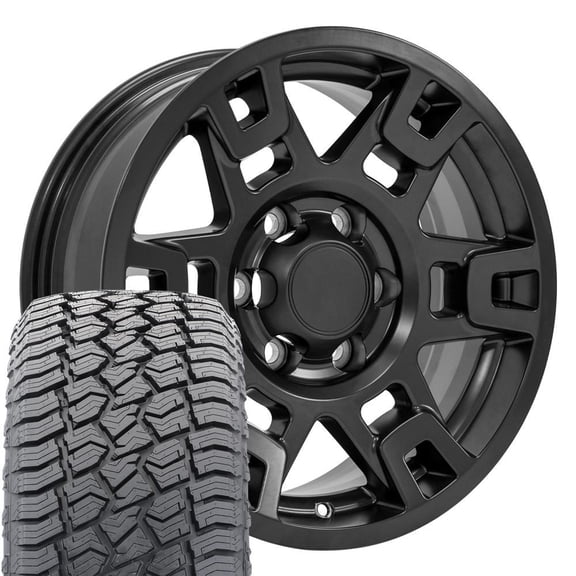 OE Wheels TY16B 17 Inch Rims and Tires Fit 4Runner TRD Style 6x139.7 17x7 Matte Black - Hollander 75167 - TerraMax AT2 265/70r17 (Set of 4)