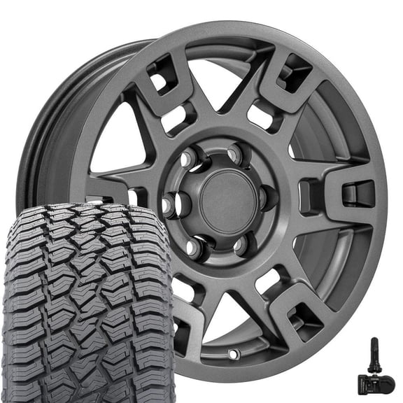 OE Wheels TY16B 17 Inch Rims, Tires & TPMS Fit 4Runner TRD Style 6x139.7 17x7 Satin Graphite - Hollander 75167 - Sailun TerraMax AT2 265/70r17 (Set of 4)