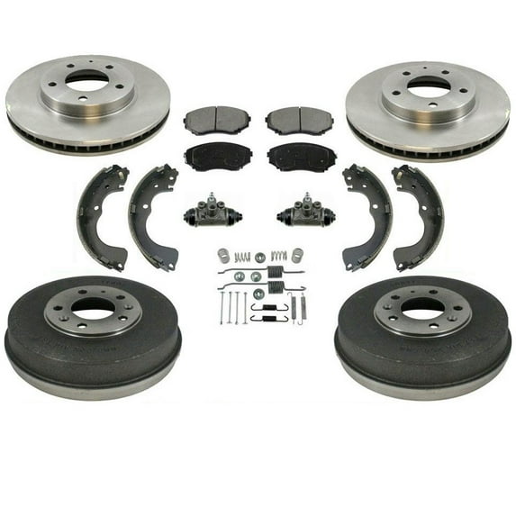 OE for Fit 2000-2003 for Mazda for MPV Rear Brake Drums & Shoes Kit - D3EA Certified, 2 Disc Rotors & 4 Ceramic Pads for Reliable Braking