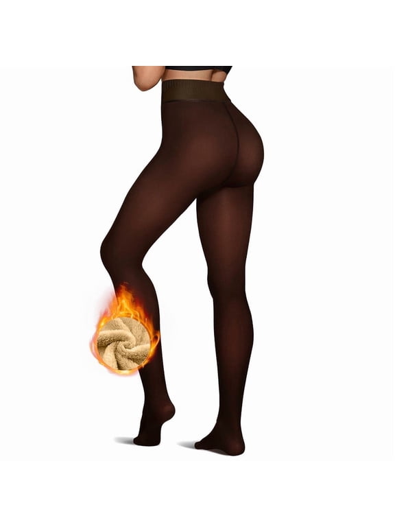 Women's Fleece Lined Translucent Tights, High Waisted Thermal Fake Sheer Pantyhose