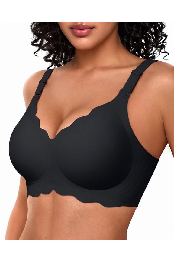 Women's Jelly Bra, No Underwire Scalloped Push Up, Buttery Soft T-shirt Seamless Full Coverage Convertible Everyday Bra, Sizes S to 3XL